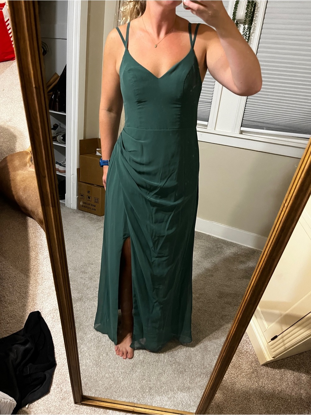 Azazie Deep Green Double-Strap Maxi Dress